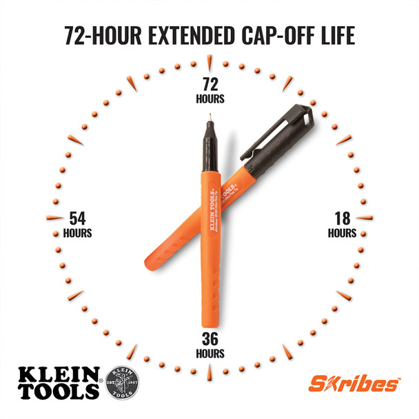 Klein Tools 861002 Skribes™ Ultra Fine Tip Permanent Markers last 72 hours without cap