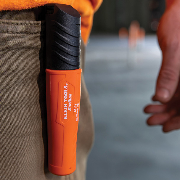 Klein Tools 86103 Skribes™ XL Chisel Tip Permanent Marker clipped to pocket
