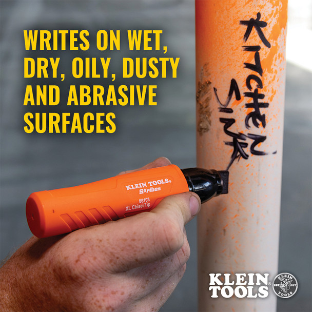 Klein Tools 86103 Skribes™ XL Chisel Tip Permanent Marker writing on pipe