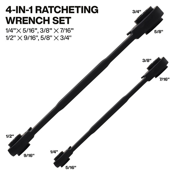 Klein Tools 68216 4-in-1 Ratcheting Wrench Set sizes included