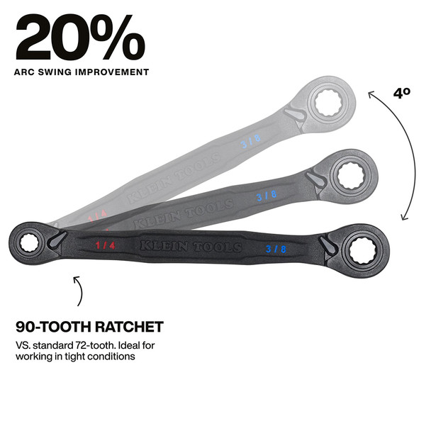 Klein Tools 68216 4-in-1 Ratcheting Wrench Set 90 tooth ratchet
