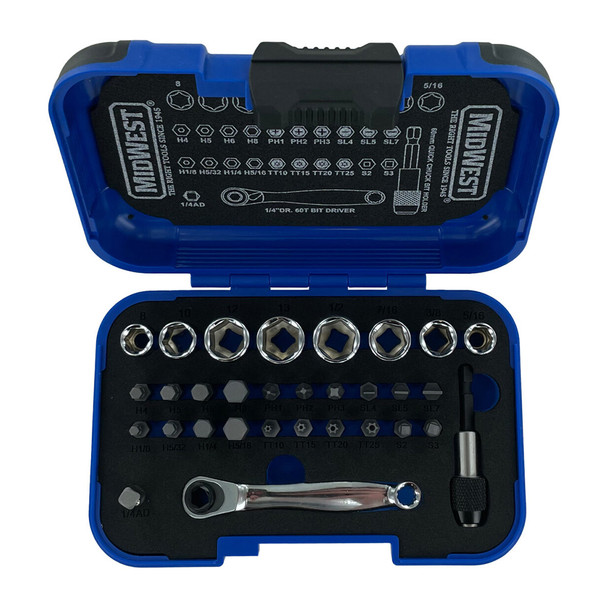Midwest Tool MSBSET01 32Pc Mini 1/4" Socket and Bit Wrench Set top view