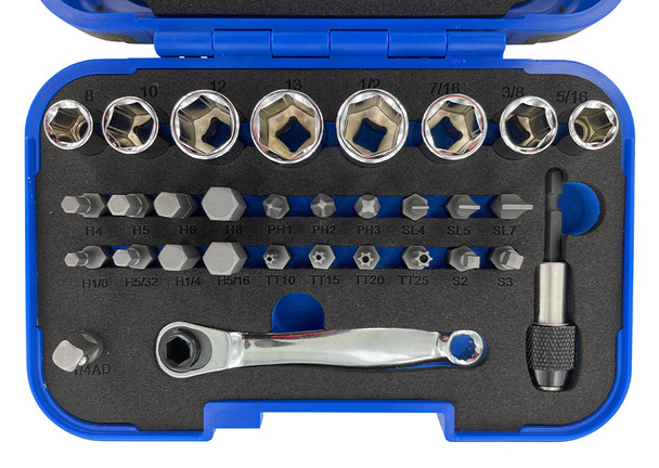Midwest Tool MSBSET01 32Pc Mini 1/4" Socket and Bit Wrench Set bit side closeup