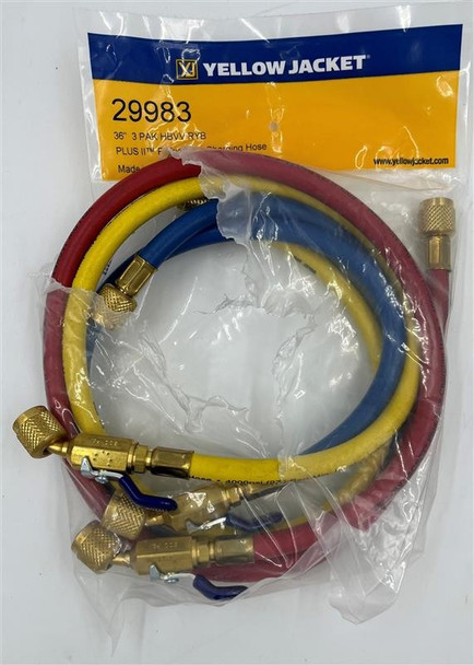 USED-Yellow Jacket 29983 PLUS II 1/4" Compact Ball Valve Hose Set 36" - 3 Pack RYB