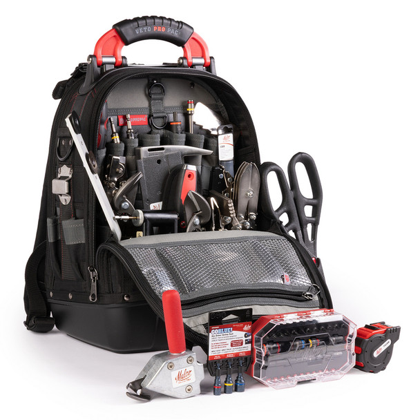 Malco HVAC Pro Install & Service Tool Kit with Veto TECH PAC Backpack angle view open
