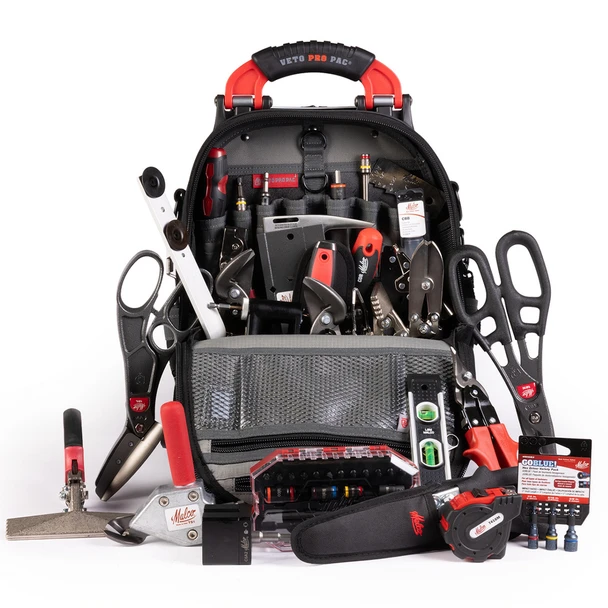 Malco HVAC Pro Ultimate Install & Service Tool Kit with Veto TECH PAC Backpack front view open