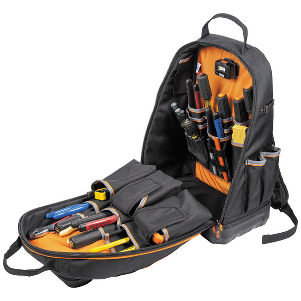Klein Tools 62800BP Tradesman Pro XL Tool Bag Backpack open with tools (not included)