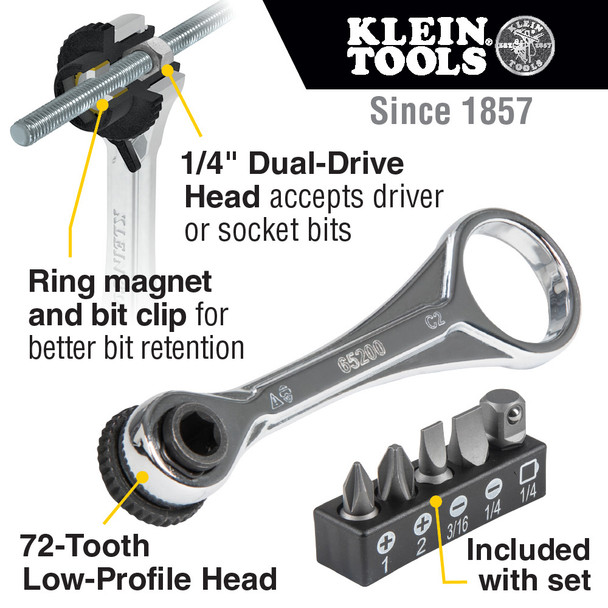 Klein Tools 65200 Slim Profile Mini Ratchet Set infographic