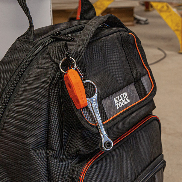 Klein Tools 65200 Slim Profile Mini Ratchet Set hooked to backpack (not included)