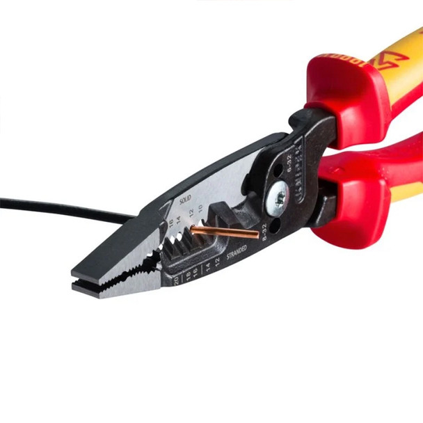 KNIPEX 8" 1000V Insulated Forged Wire Stripper stripping black solid wire