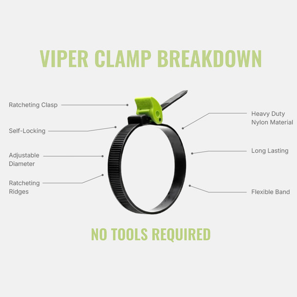 Viper Clamp 18" Tool-Free Ratcheting Hose and Duct Clamp features