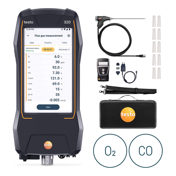 testo 320 Combustion Analyzer Kit with printer, case and accessories