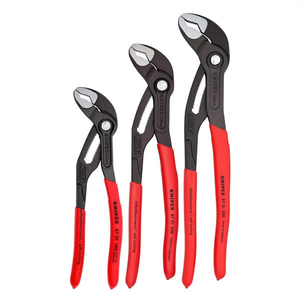 KNIPEX 3 Piece Cobra Water Pump Pliers Set lined up