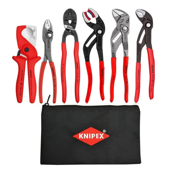 KNIPEX 6 Piece Plumbing Set with Keeper Pouch lined up