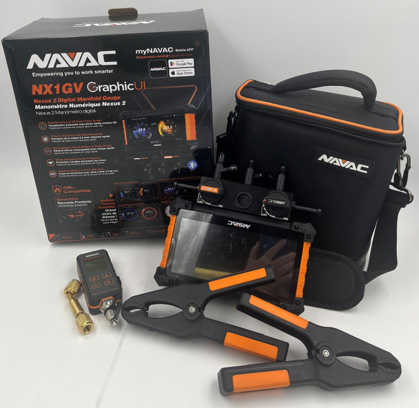 USED NAVAC NX1GV NEXUS 2 Digital Manifold Gauge 2 Valve with NMV1S Micron Gauge and Wireless Temp Clamps - Like New