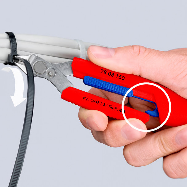 KNIPEX 6" Slim Knips Precision Cutting Pliers, INOX Stainless Steel in use on ziptie
