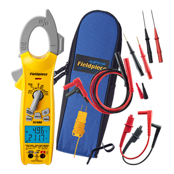 Fieldpiece SC480 True RMS HVAC Power Clamp Meter includes