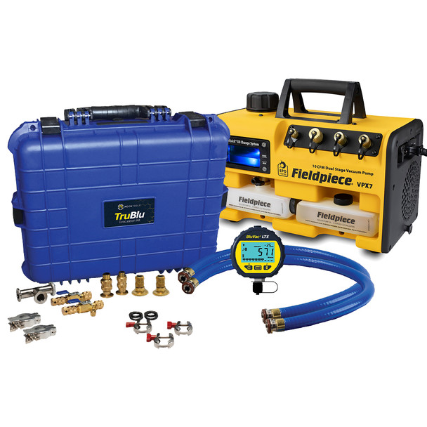 TruTech Tools Rapid Evacuation Kit with Fieldpiece VPX7 Vacuum Pump, TruBlu Advanced Hose Kit, and BluVac+ Pro Gauge