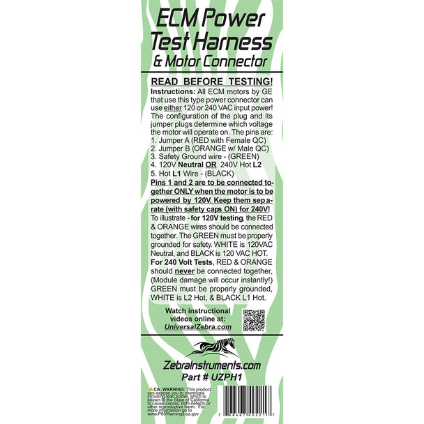 Zebra UZPH1 Power Cord and Plug 1 - GE, Regal-Beloit, and GENTEQ Series 2.0, 2.3, 2.5, & 3.0