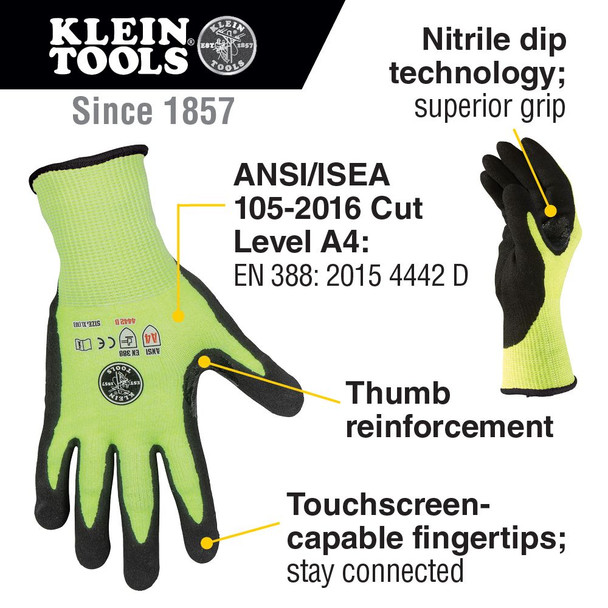 Klein 60198 XL Cut Level 4 Touchscreen Work Gloves - 2 Pairs