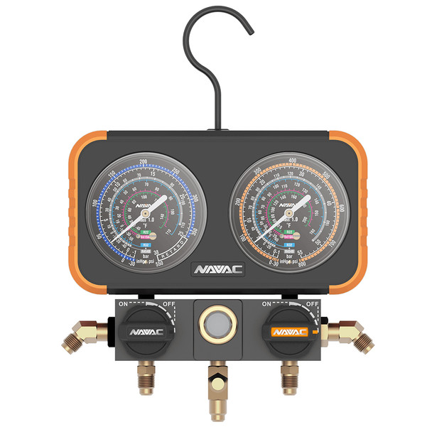 NAVAC N2A4B Pro Plus A2L Compatible Manifold Gauge for R-32, R-410A, R-22 and R-454B front