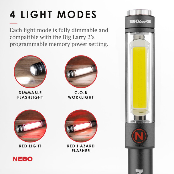 NEBO Big Larry 2 Storm Grey - Bright Flashlight and Work Light