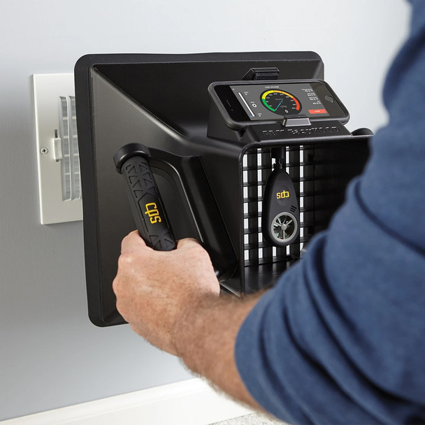 CPS ABM EasyHood Airflow Capture Hood in use (phone not included)