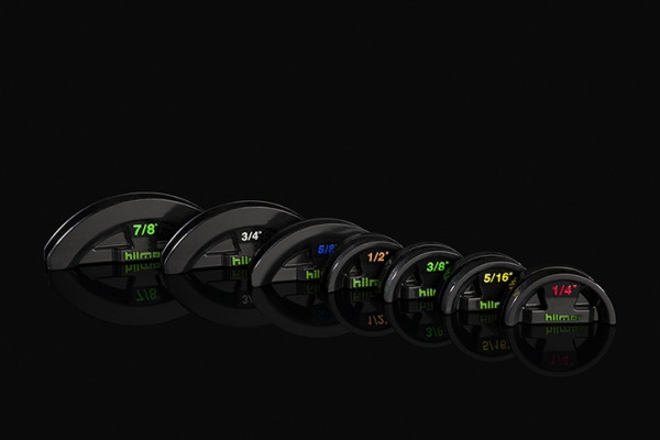 Hilmor 1926598 Deluxe Compact Bender Kit mandrels laid out on black bg