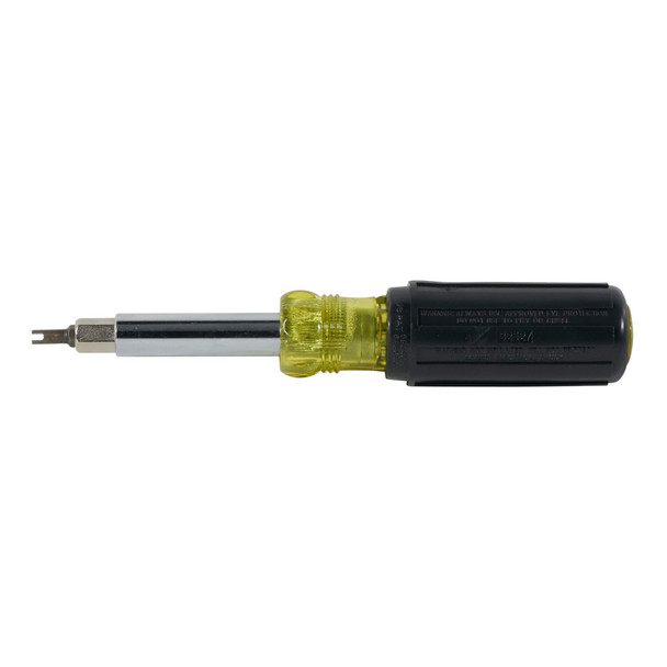 Klein Tools 32527 Multi-Bit Screwdriver, 11-in-1 Nut Driver back view with schrader tip