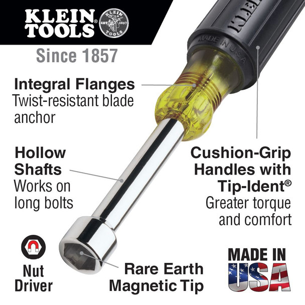 Klein Tools 1/4" Magnetic Tip Nut Driver infograph