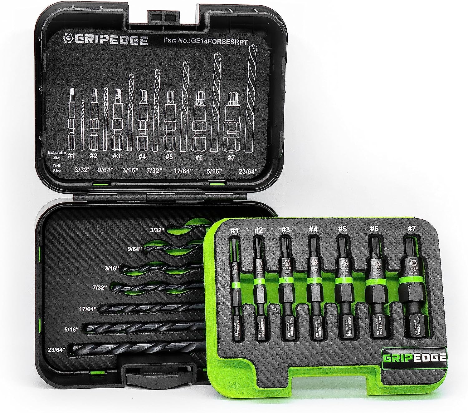 GripEdge G-FORS Broken Bolt Extractor Set - 14PC Foreign Object