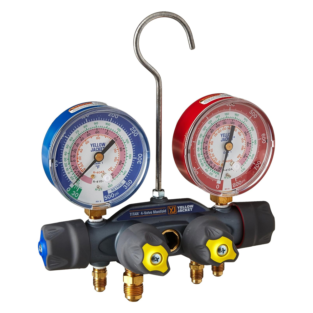 Yellow Jacket 49983 TITAN 4-Valve Test and Charging Manifold 3-1/8