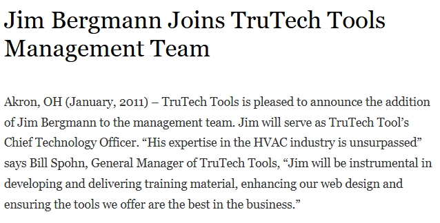 Jim Bergmann Joins TruTech Tools Management Team - TruTech Tools, Ltd.