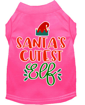 Santa's Cutest Elf Screen Print Dog Shirt - Bright Pink