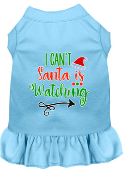 I Can't, Santa Is Watching Screen Print Dog Dress - Baby Blue