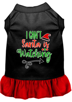 I Can't, Santa Is Watching Screen Print Dog Dress - Black With Red