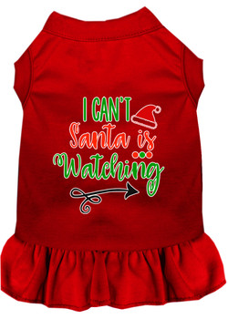 I Can't, Santa Is Watching Screen Print Dog Dress - Red