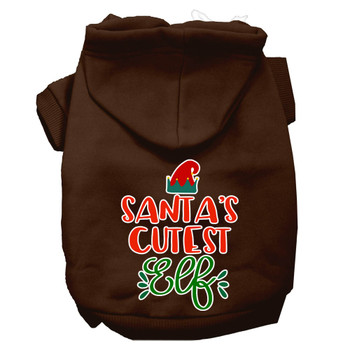 Santa's Cutest Elf Screen Print Dog Hoodie - Brown