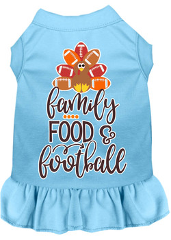 Family, Food, And Football Screen Print Dog Dress - Baby Blue