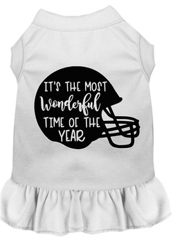 Most Wonderful Time Of The Year (football) Screen Print Dog Dress - White