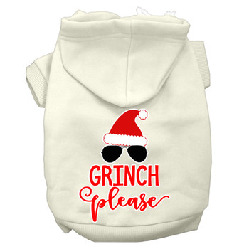 Grinch Please Screen Print Dog Hoodie - Cream