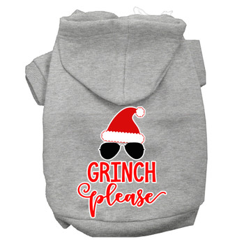 Grinch Please Screen Print Dog Hoodie - Grey