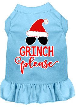 Grinch Please Screen Print Dog Dress - Baby Blue