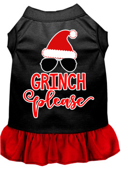 Grinch Please Screen Print Dog Dress - Black With Red Skirt