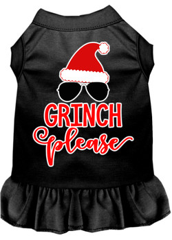 Grinch Please Screen Print Dog Dress - Black