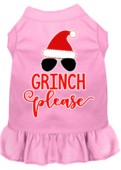 Grinch Please Screen Print Dog Dress - Light Pink