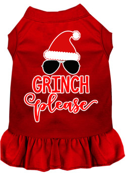 Grinch Please Screen Print Dog Dress - Red