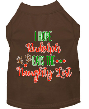 Hope Rudolph Eats Naughty List Screen Print Dog Shirt - Brown