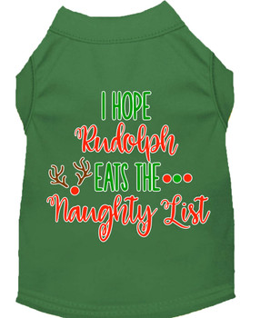 Hope Rudolph Eats Naughty List Screen Print Dog Shirt - Green