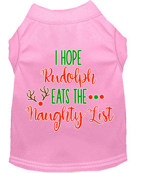 Hope Rudolph Eats Naughty List Screen Print Dog Shirt - Light Pink